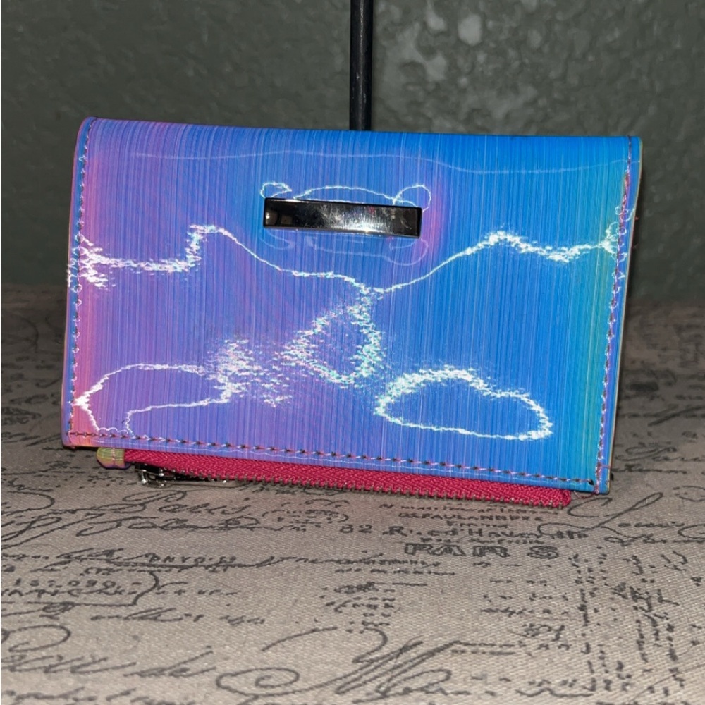 Blue & pink iridescent wallet has stain  #kawaii #pastel